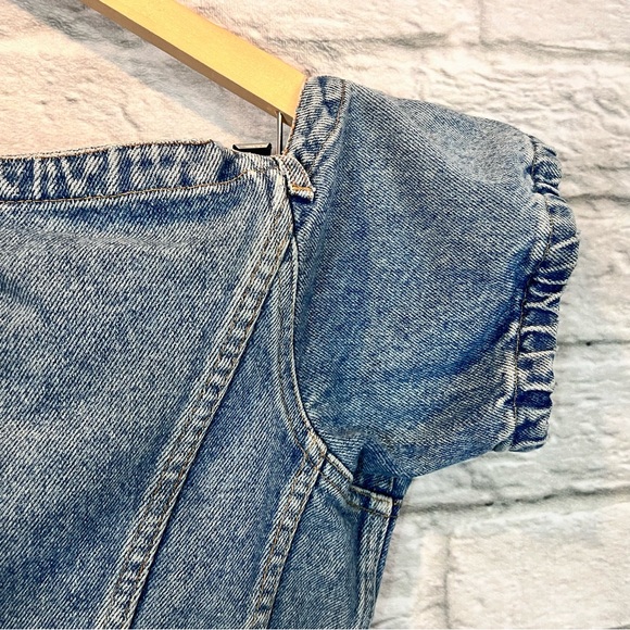 Vintage 90’s Women’s Large Fiorucci Denim Off the Shoulder Fitted Corset Top - Picture 9 of 13